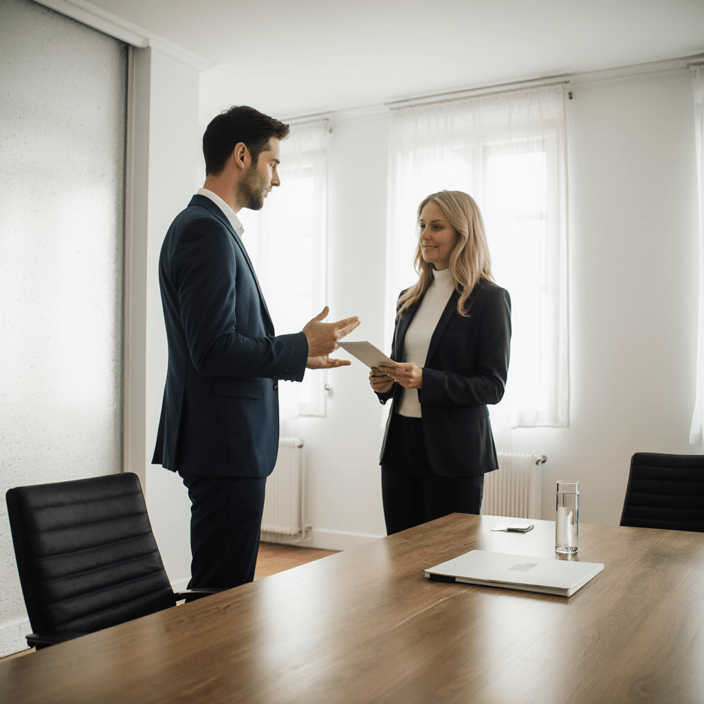 Agente de Álvaro García Inmobiliaria asesorando a propietario sobre los pasos para vender su casa en Barcelona y obtener el mejor precio.